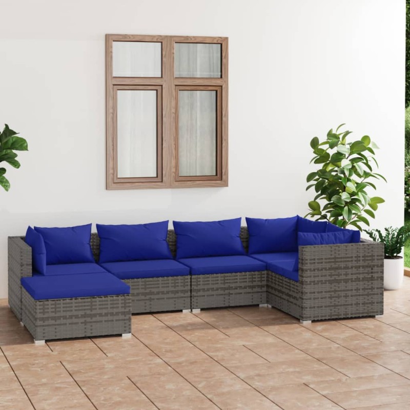 6 pcs conjunto lounge de jardim c/ almofadões vime PE cinzento-Conjuntos de jardim-Home Retail