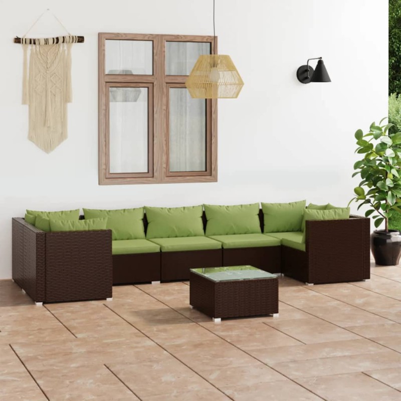 8 pcs conjunto lounge jardim c/ almofadões vime PE castanho-Conjuntos de jardim-Home Retail