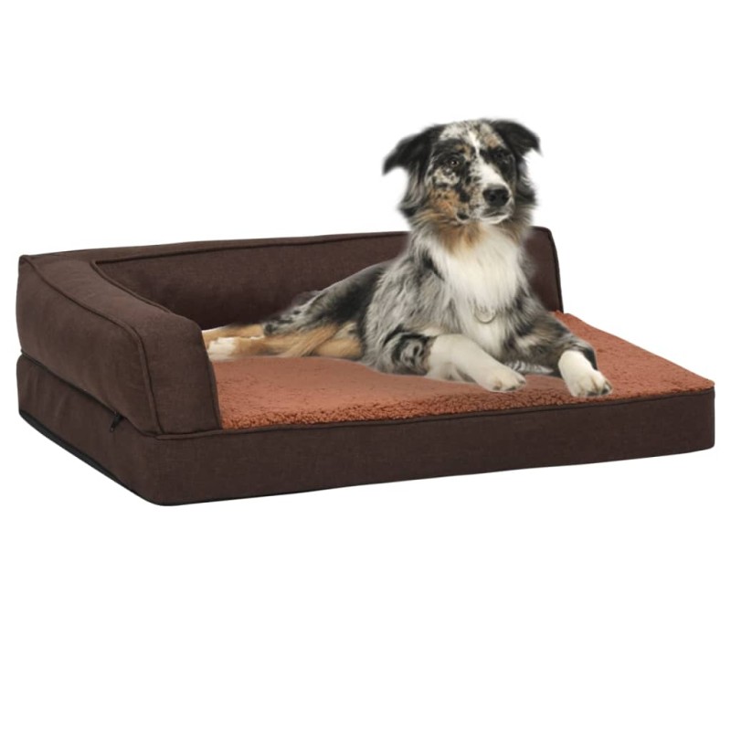 Cama para cães ergonómica 60x42cm aspeto linho pelúcia castanho-Ninhos para cães-Home Retail