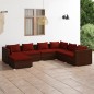 7 pcs conjunto lounge jardim c/ almofadões vime PE castanho