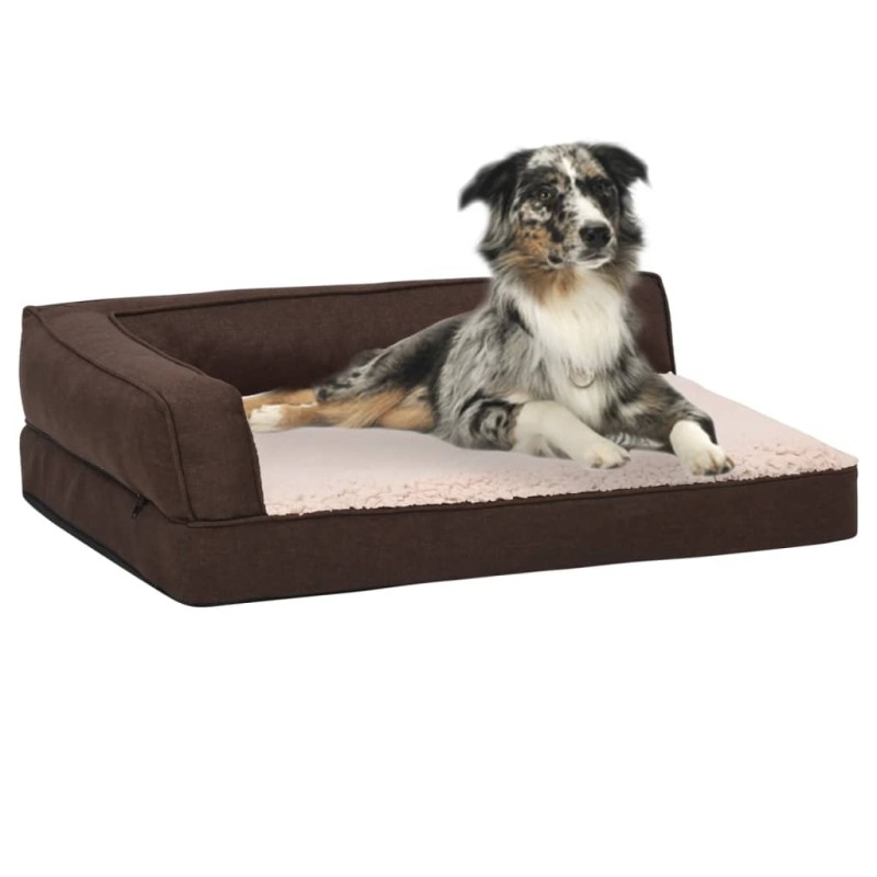 Cama para cães ergonómica 60x42cm aspeto linho pelúcia castanho-Ninhos para cães-Home Retail