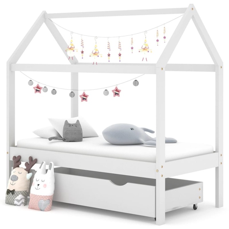 Cama para crianças c/ gaveta 70x140 cm pinho maciço branco-Berços e camas infantis-Home Retail