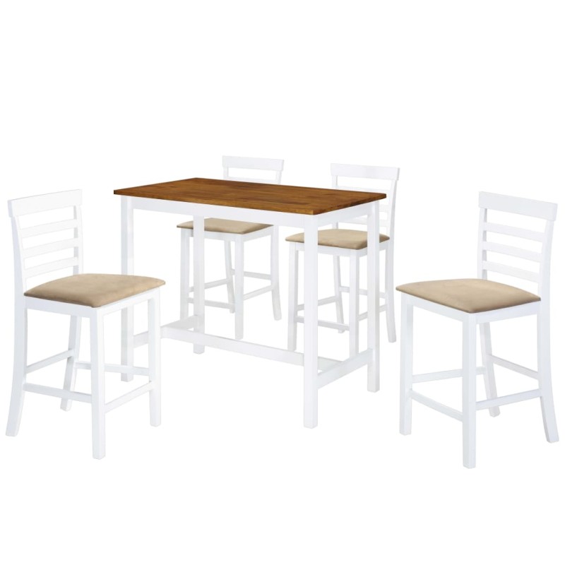 Mesa e cadeiras de bar 5 pcs madeira maciça castanho e branco-Conjuntos de móveis para cozinha e sala de jantar-Home Retail