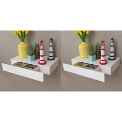 Prateleiras de parede suspensas com gavetas 2 pcs branco 48 cm