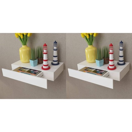 Prateleiras de parede suspensas com gavetas 2 pcs branco 48 cm