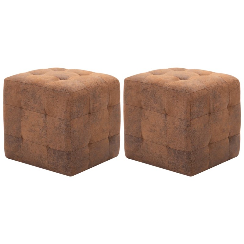 Pufe 2 pcs 30x30x30 cm camurça castanho-Pufes-Home Retail