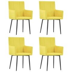 Cadeiras de jantar com apoio de braços 4 pcs tecido amarelo