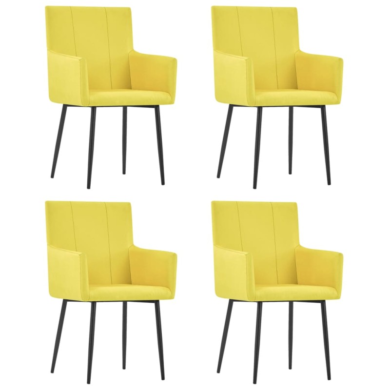 Cadeiras de jantar com apoio de braços 4 pcs tecido amarelo-Cadeiras de cozinha e sala de jantar-Home Retail