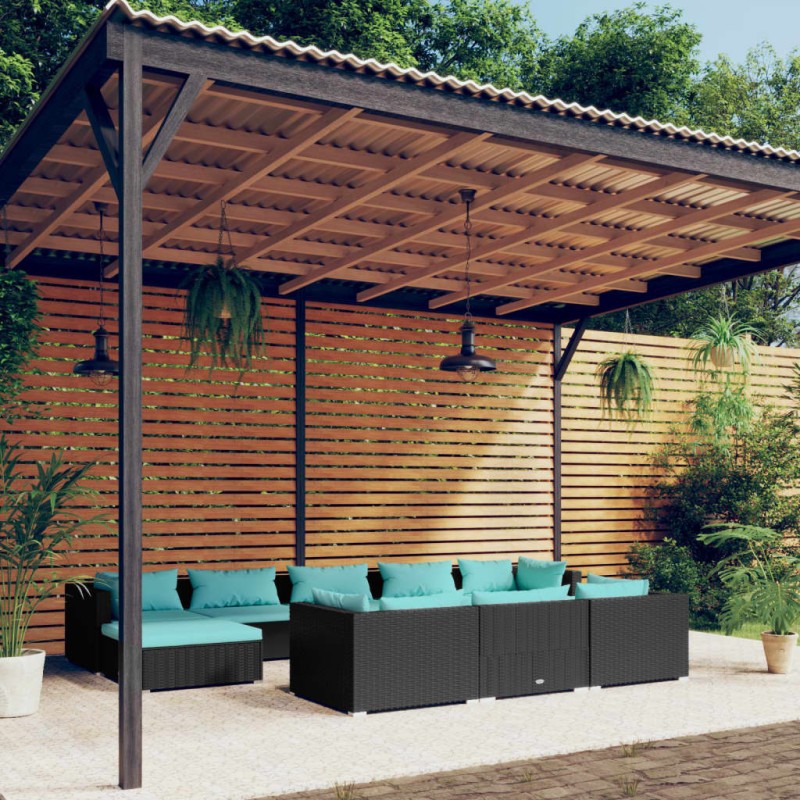 10 pcs conjunto lounge de jardim c/ almofadões vime PE preto-Conjuntos de jardim-Home Retail