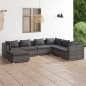 7 pcs conjunto lounge de jardim c/ almofadões vime PE cinzento