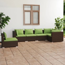 6 pcs conjunto lounge jardim c/ almofadões vime PE castanho