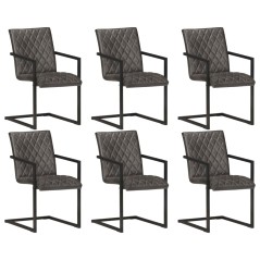 Cadeiras de jantar cantilever 6 pcs couro genuíno cinzento