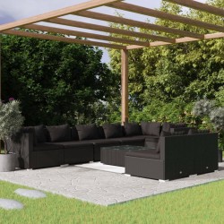 9 pcs conjunto lounge de jardim c/ almofadões vime PE preto