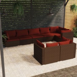 8 pcs conjunto lounge jardim c/ almofadões vime PE castanho