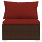 4 pcs conjunto lounge jardim c/ almofadões vime PE castanho