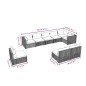 9 pcs conjunto lounge de jardim c/ almofadões vime PE cinzento