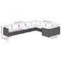 9 pcs conjunto lounge de jardim c/ almofadões vime PE cinzento