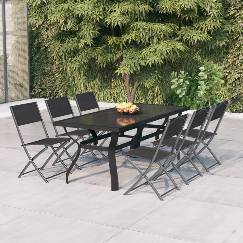 7 pcs conjunto de jantar para jardim cinzento e preto-Conjuntos de jardim-Home Retail