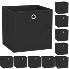 Caixas arrumação 10 pcs não-tecido (TNT) 32x32x32 cm preto