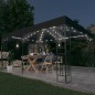 Gazebo com toldo duplo e cordões de luzes LED 3x4 m antracite