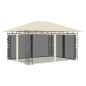 Gazebo c/ mosquiteiro e cordões luzes LED 4x3x2,73m creme