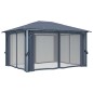 Gazebo c/ cortinas e cordões luzes LED 4x3 m alumínio antracite