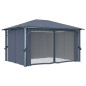 Gazebo c/ cortinas e cordões luzes LED 4x3 m alumínio antracite