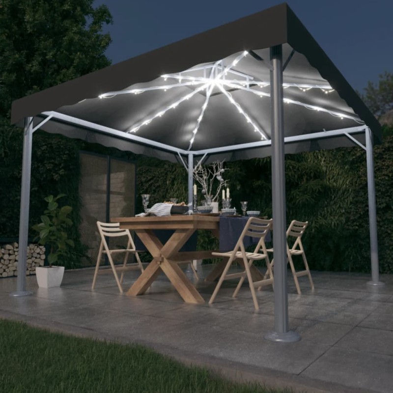 Gazebo com cordões de luzes LED 300x300 cm alumínio antracite-Toldos e gazebos-Home Retail