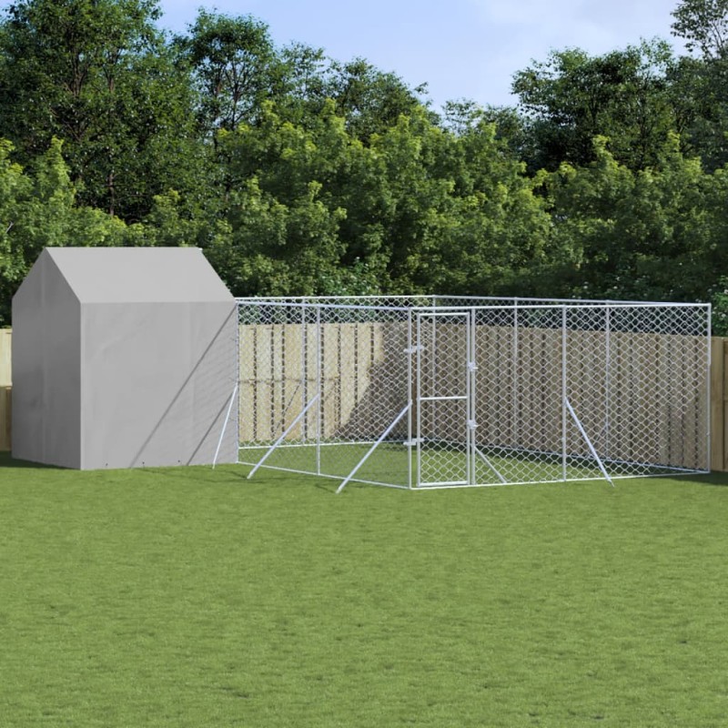 Canil de exterior com teto 6x6x2,5 m aço galvanizado prateado-Canis-Home Retail