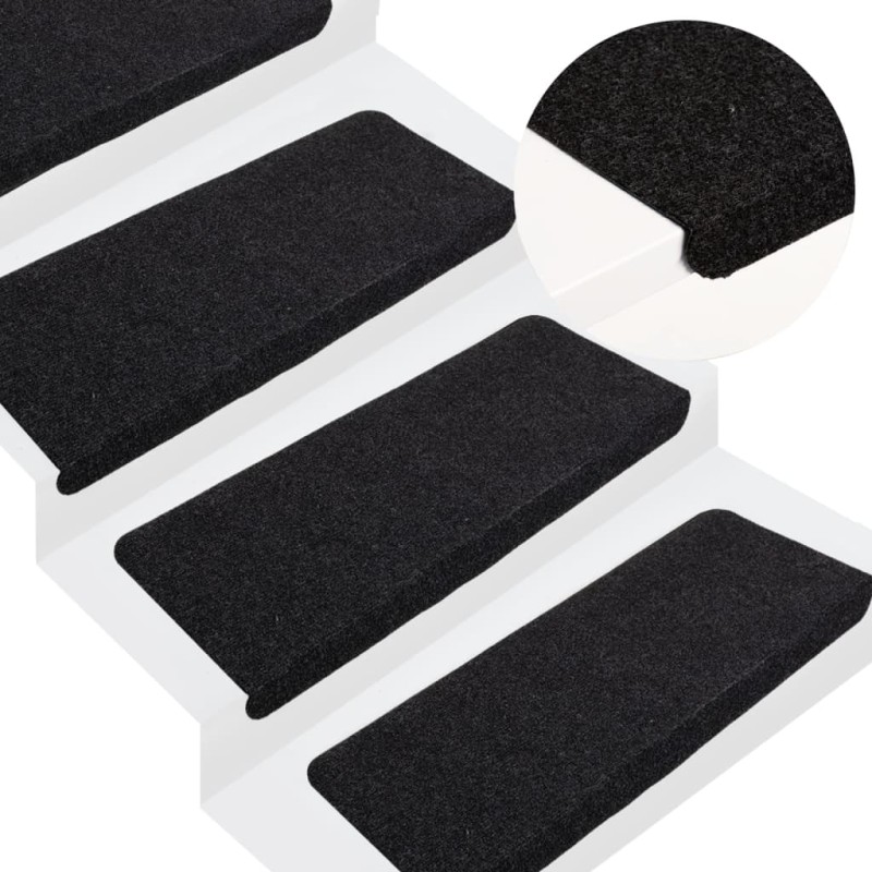 Tapetes de escada autoadesivos 15 pcs 65x24,5x3,5 cm preto-Tapetes antiderrapantes para degraus-Home Retail