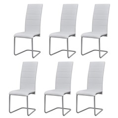 Cadeiras de jantar cantilever 6 pcs couro artificial branco