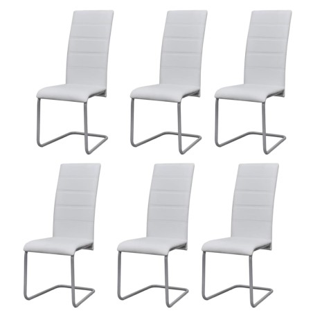 Cadeiras de jantar cantilever 6 pcs couro artificial branco