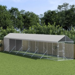 Canil de exterior com teto 2x14x2,5 m aço galvanizado prateado