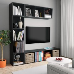 3 pcs conjunto armário de TV/estante 180x30x180 cm preto