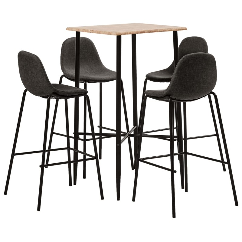 5 pcs conjunto de bar tecido cinzento-escuro-Conjuntos de móveis para cozinha e sala de jantar-Home Retail