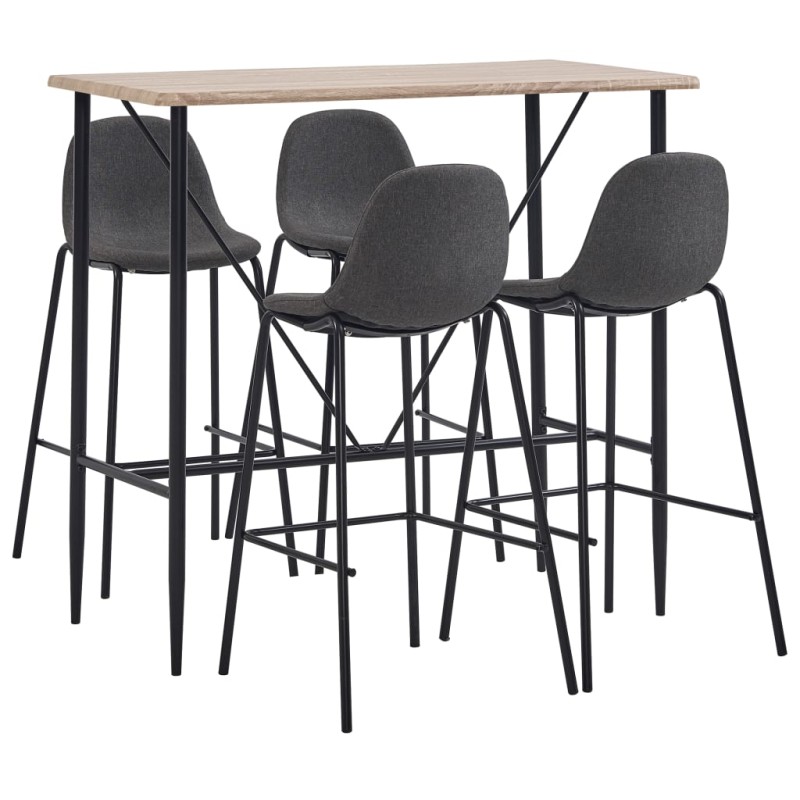 5 pcs conjunto de bar tecido cinzento-escuro-Conjuntos de móveis para cozinha e sala de jantar-Home Retail