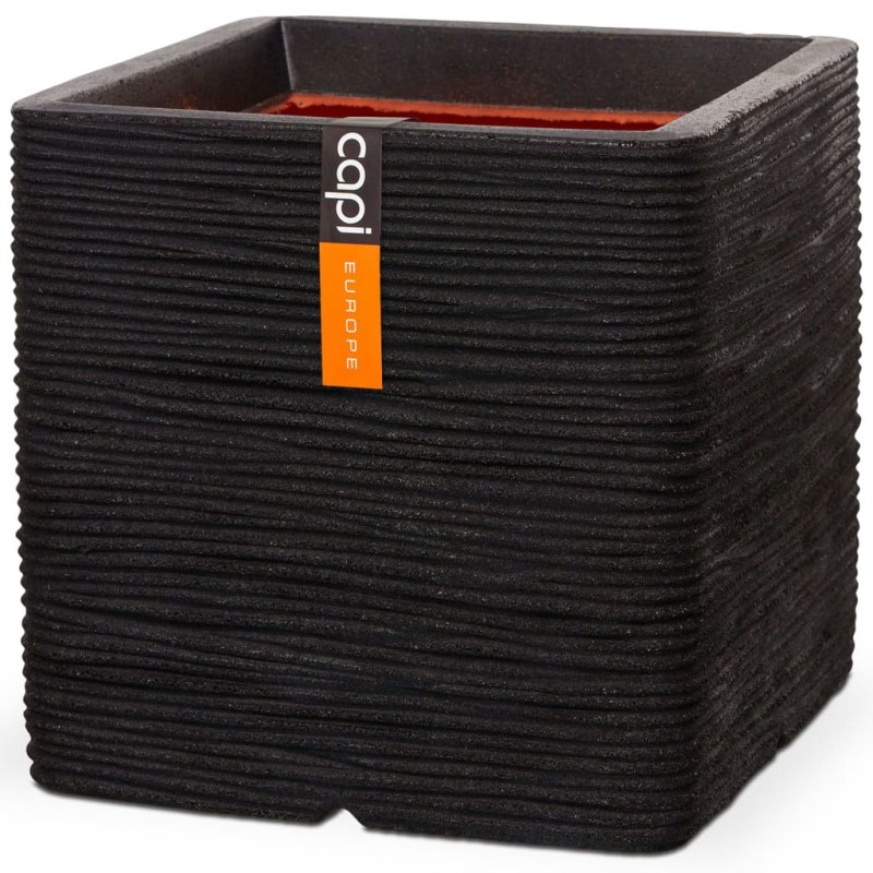 Capi Vaso quadrado Nature Rib 30x30 cm preto KBLR902-Vasos e floreiras-Home Retail