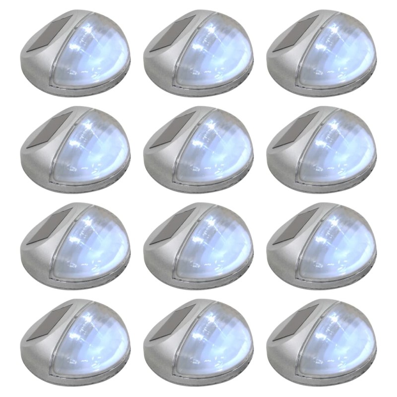 Candeeiro de parede solar LED exterior 12 pcs prateado redondo-Iluminação de exterior-Home Retail