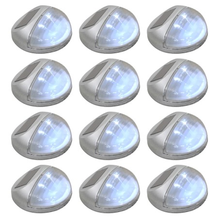 Candeeiro de parede solar LED exterior 12 pcs prateado redondo