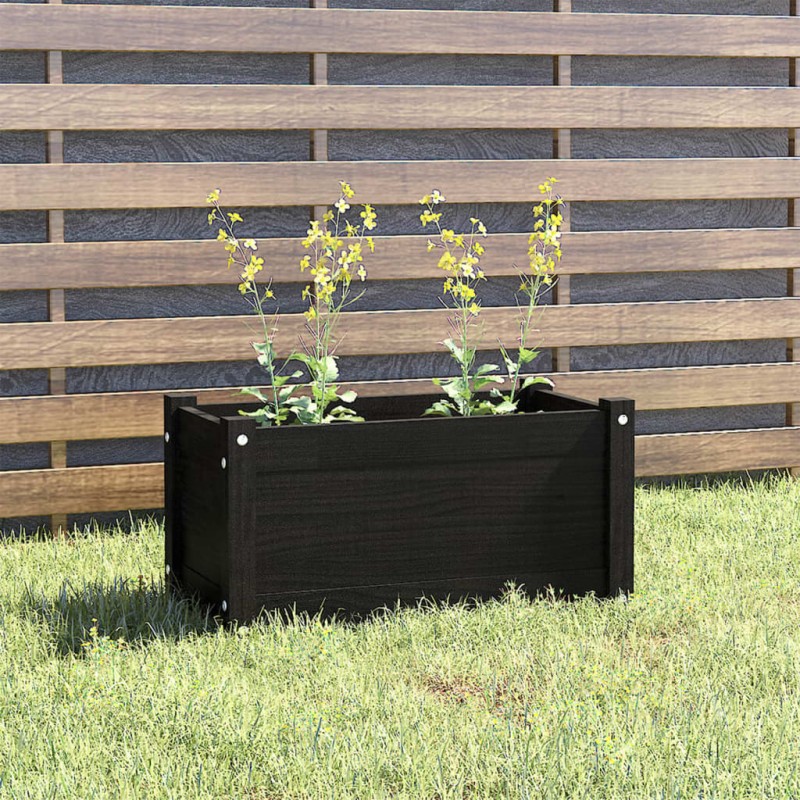 Vaso/floreira de jardim 60x31x31 cm pinho maciço preto-Vasos e floreiras-Home Retail