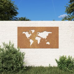 Decoração p/ muro jardim 105x55 cm aço corten design mapa-múndi