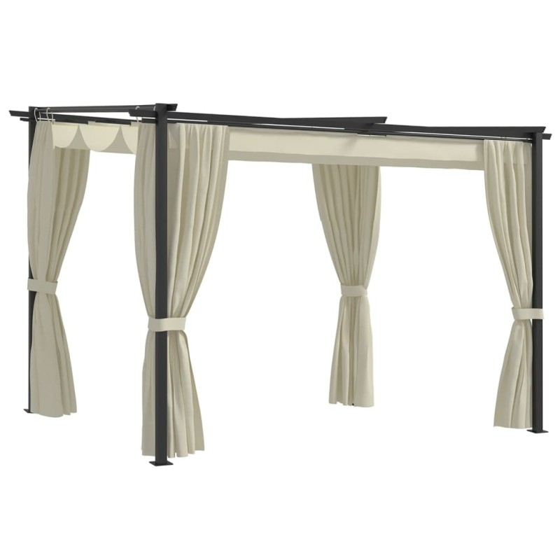 Gazebo com cortinas 3x3 m aço creme-Toldos e gazebos-Home Retail