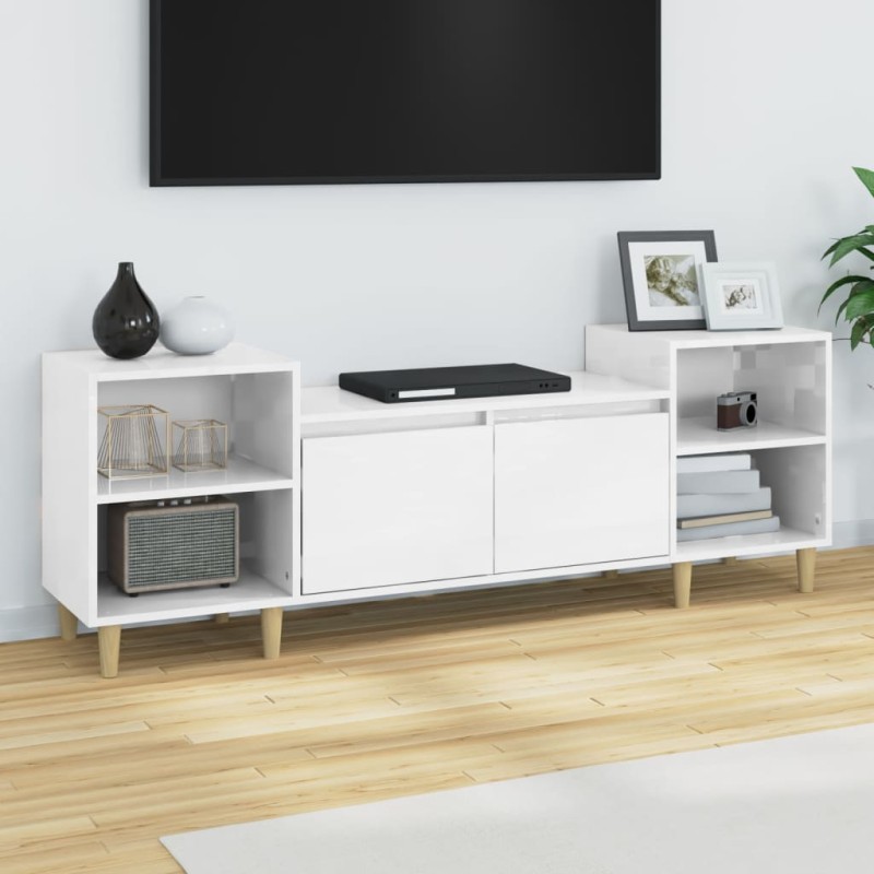 Móvel de TV 160x35x55 cm derivados de madeira branco brilhante-Móveis de TV-Home Retail