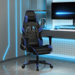 Cadeira gaming massagens c/ apoio pés couro artif. preto/azul