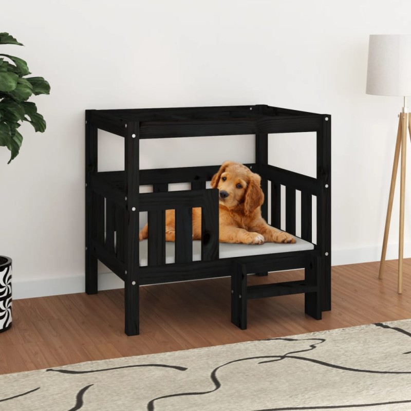 Cama para cães 75,5x63,5x70 cm madeira de pinho maciça preto-Ninhos para cães-Home Retail