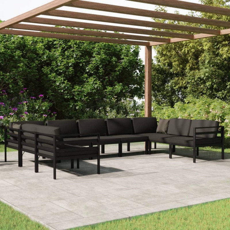 9 pcs conjunto lounge jardim com almofadões alumínio antracite-Conjuntos de jardim-Home Retail