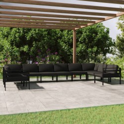 10 pcs conjunto lounge jardim com almofadões alumínio antracite