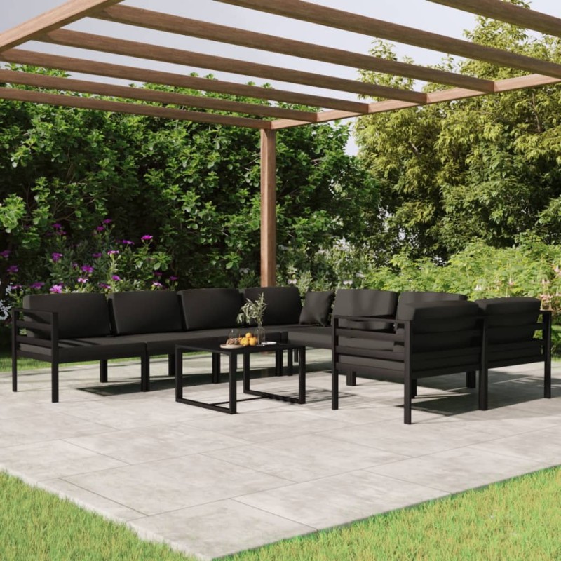 9 pcs conjunto lounge jardim com almofadões alumínio antracite-Conjuntos de jardim-Home Retail