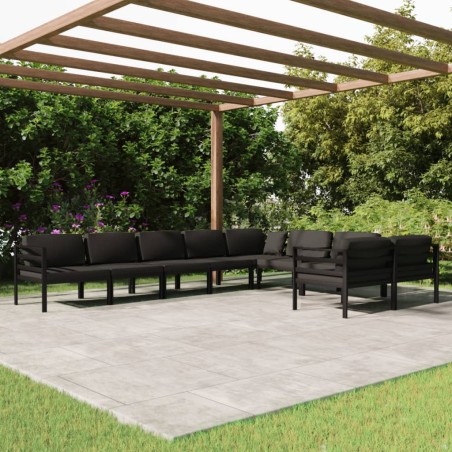 9 pcs conjunto lounge jardim com almofadões alumínio antracite