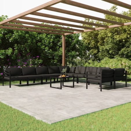 11 pcs conjunto lounge jardim com almofadões alumínio antracite